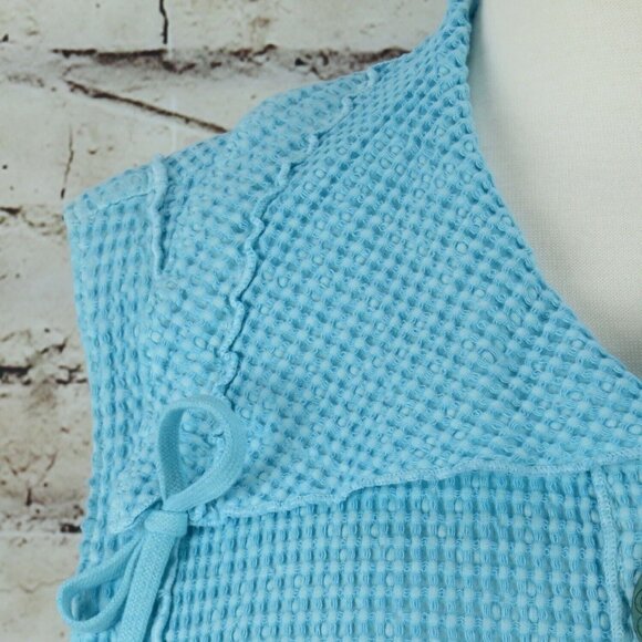 Focus Tunic Top Womens Size Medium Puckered Buttons Blue Soft Vest - Picture 4 of 10
